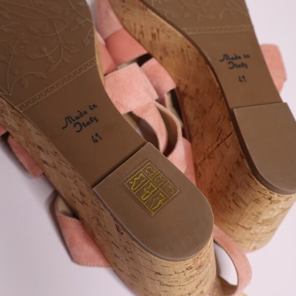 JENNIFER TATTANELLI NEW Suede Patent Platform Cork Wedge Sandal Pink Women's 41 - Picture 6 of 8